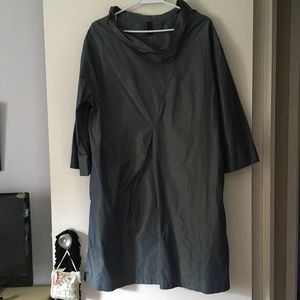 ELLI Irridescent Grey Satin Scrunch Neck Lagenlook Shift Pullover Dress 3 XL